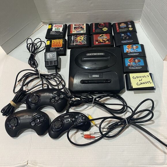 Sega Genesis MK-1631 Console Lot W/ 11 Games 3 Controllers Everything Is Working - Picture 1 of 10